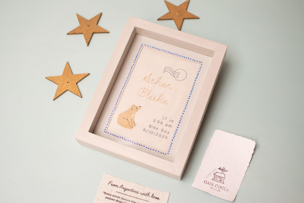 Personalized Birth Frame – Embroidered Baby Birth Stats Keepsake