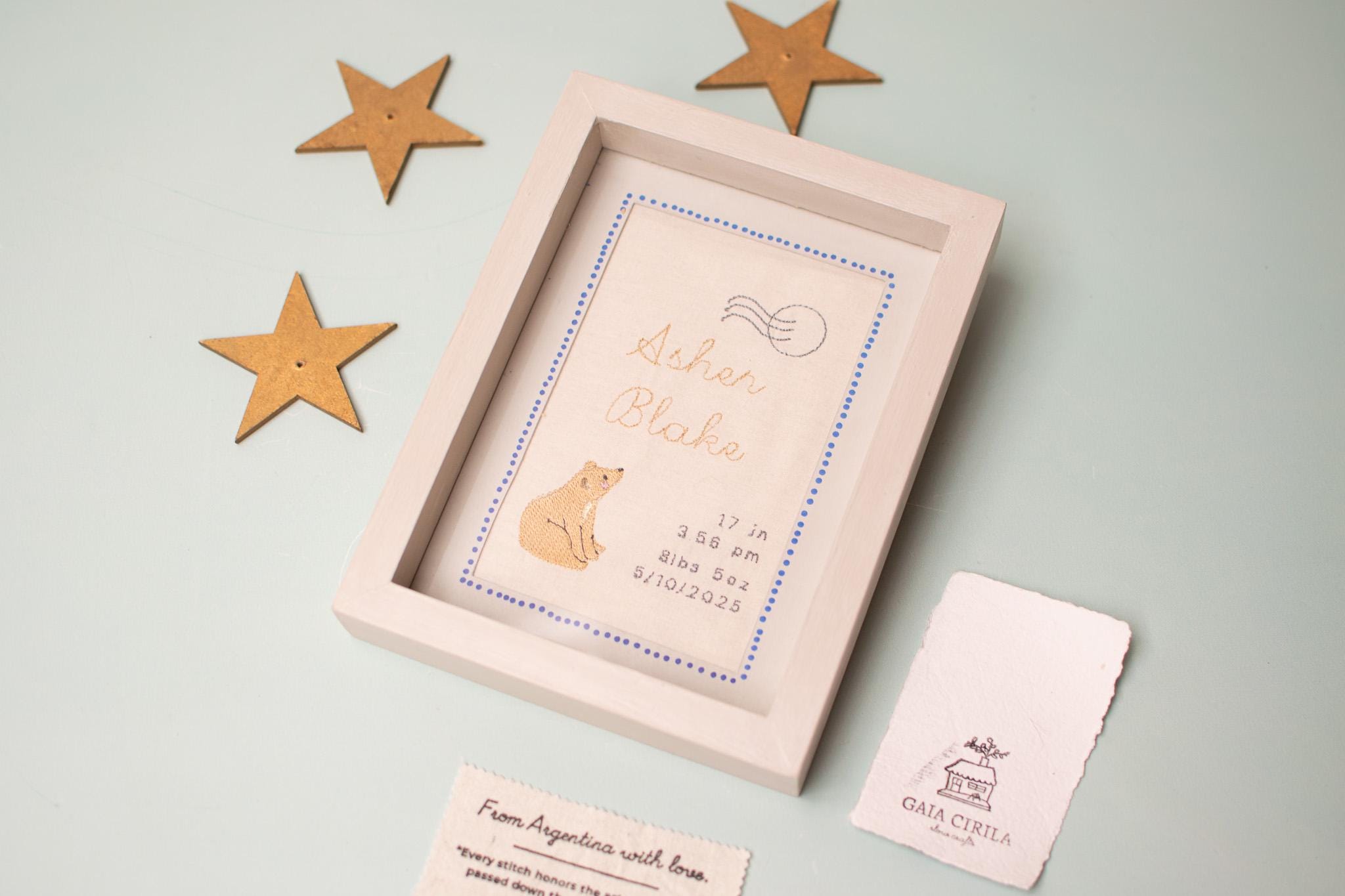 Personalized Birth Frame – Embroidered Baby Birth Stats Keepsake
