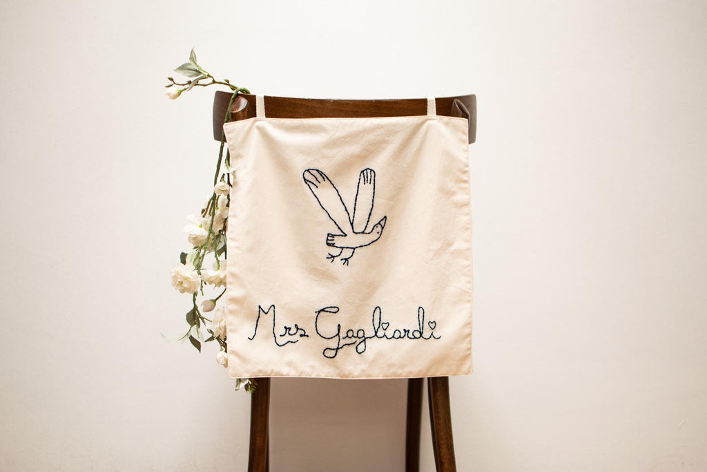 Custom Embroidered Wedding Chair Signs for Bride and Groom