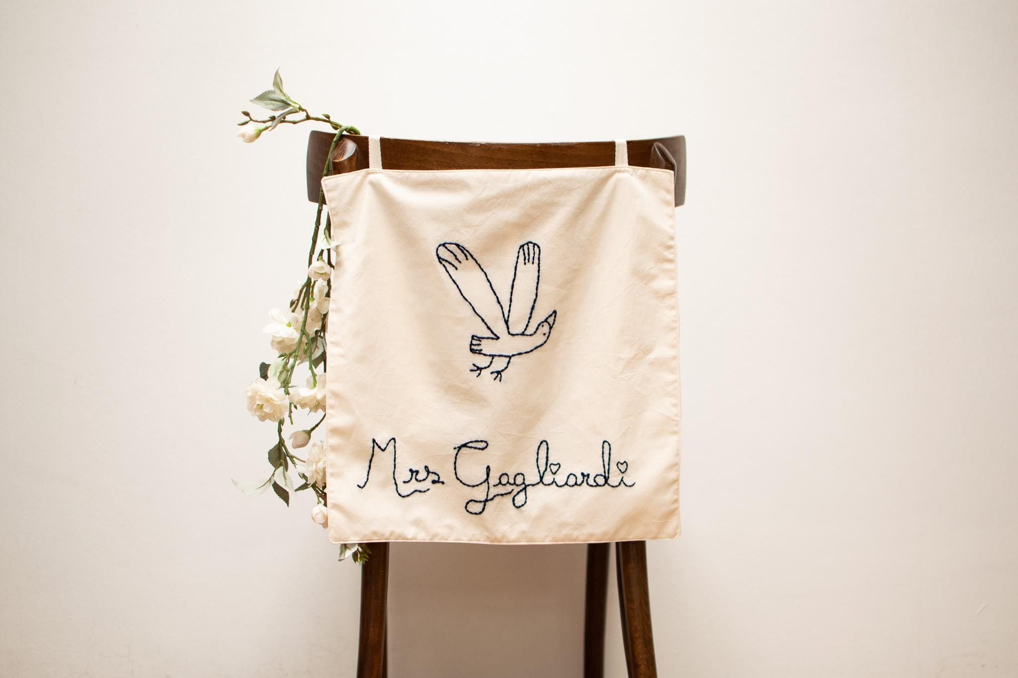 Custom Embroidered Wedding Chair Signs for Bride and Groom