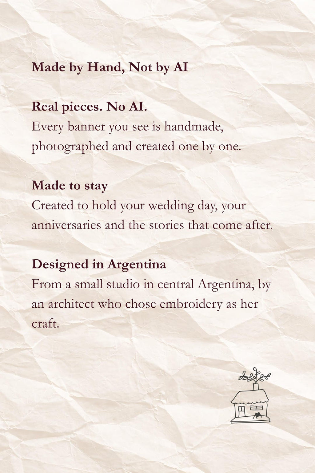 Made by hand, not by AI — real handmade banners designed in Argentina