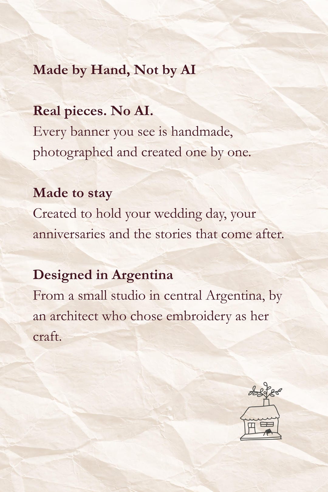 Made by hand, not by AI — real handmade banners designed in Argentina