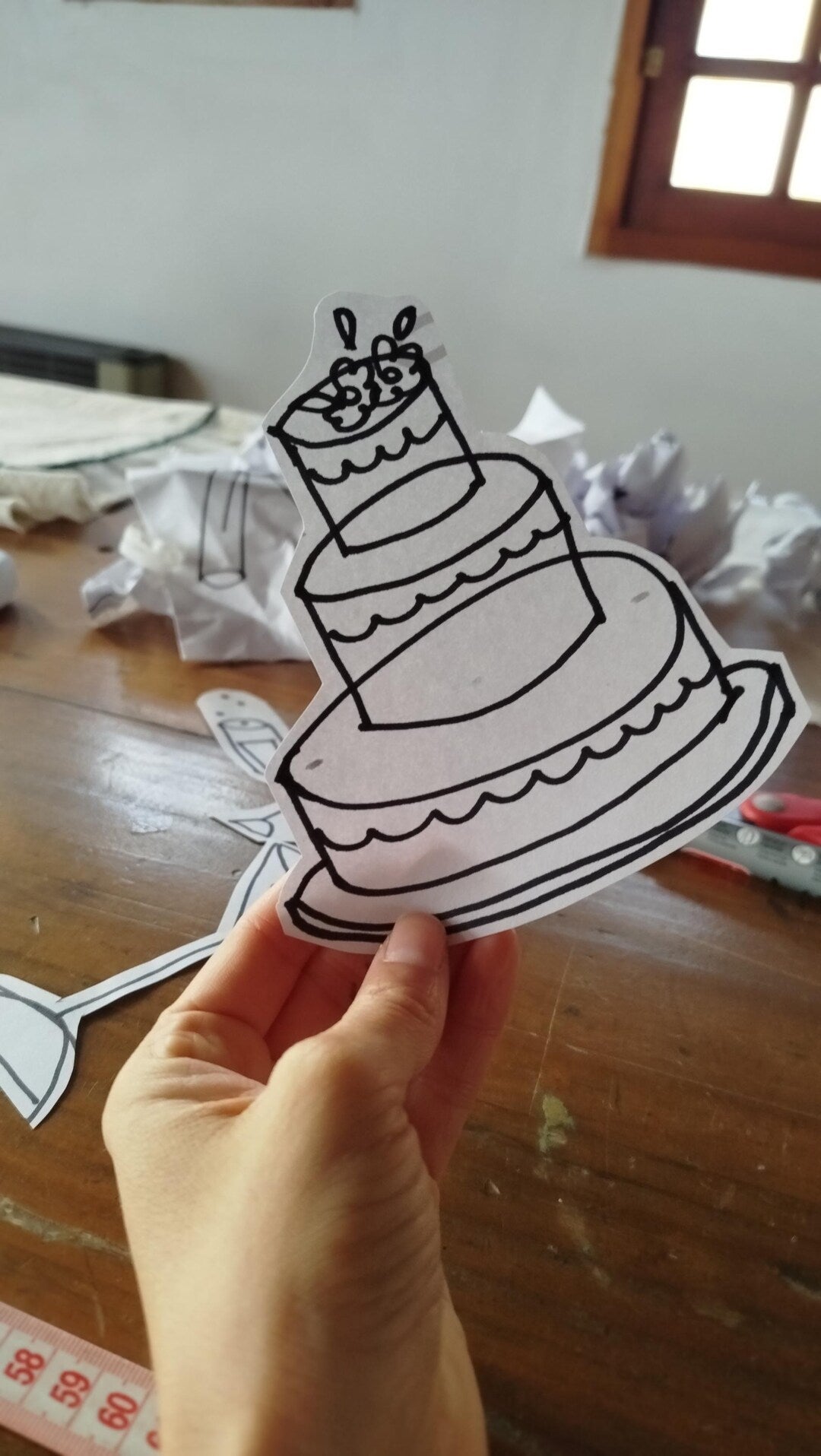 Original hand-drawn cake illustration sketch used as the base for the painted banner design