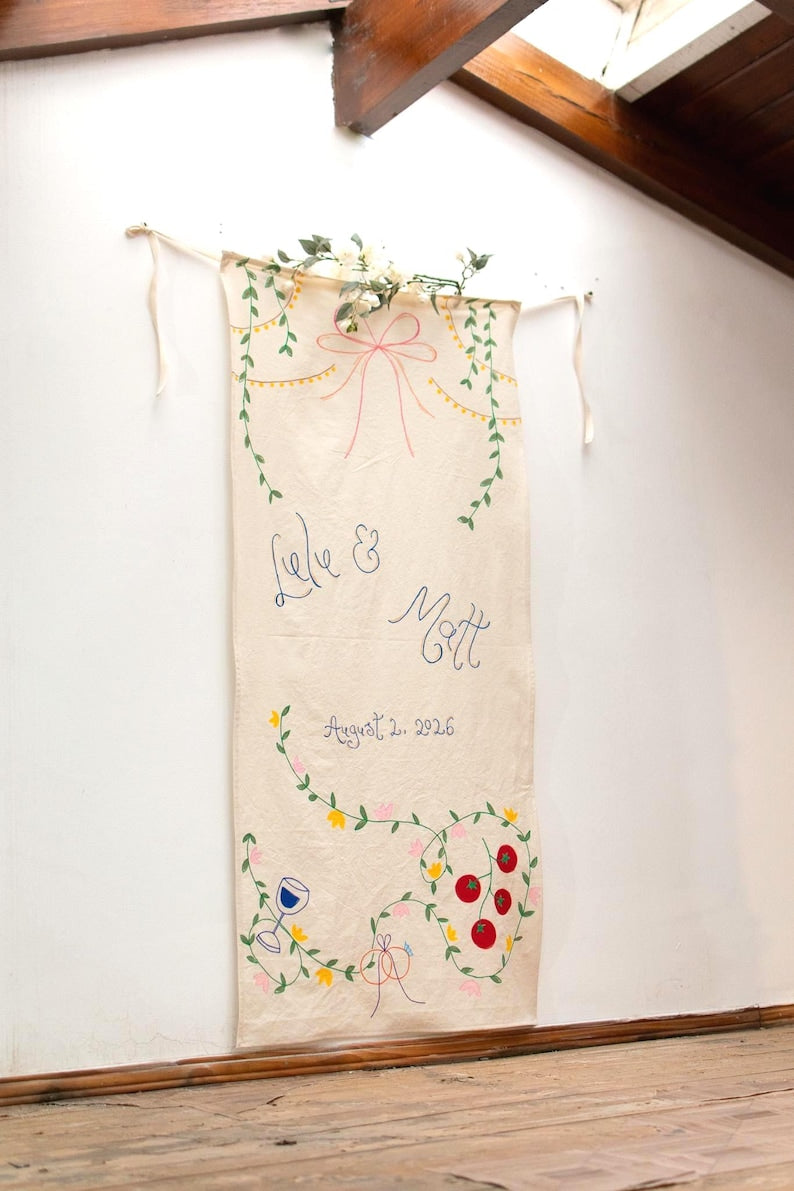 Hand-painted wedding banner personalized fabric sign