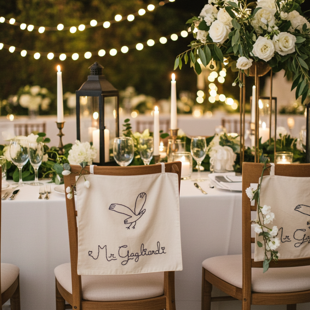 Custom Embroidered Wedding Chair Signs for Bride and Groom