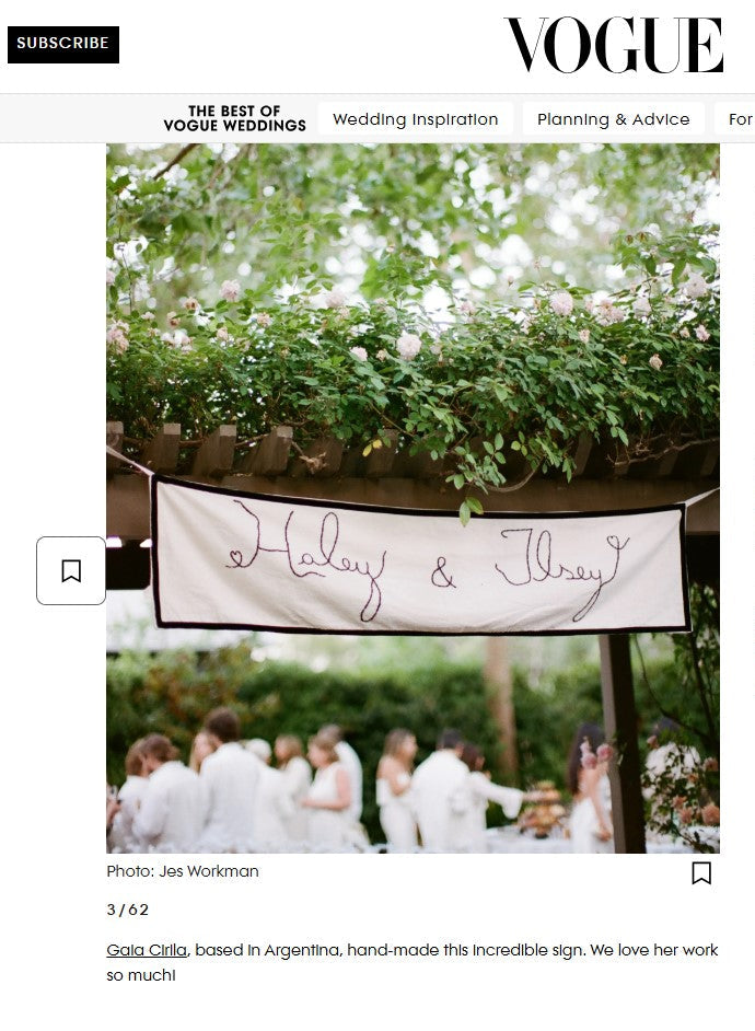 Vogue weddings website with a wedding scene and 'Haley & Jeff' banner.